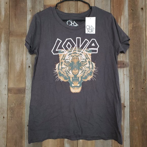 NWT Chaser LOVE Tiger Dark Gray Tee T shirt womens Sz XS S M L - Make a Bundle! - Picture 2 of 4